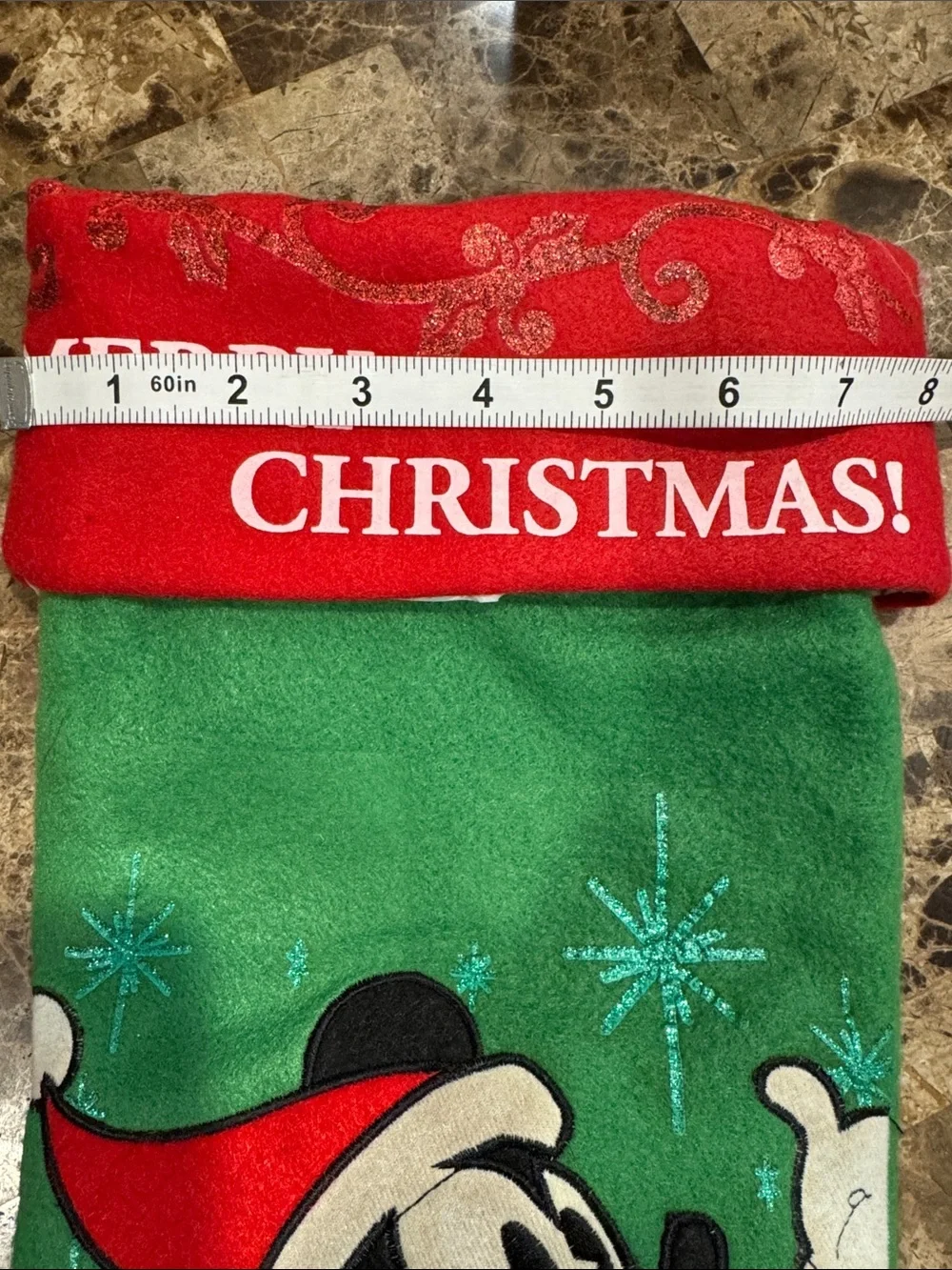 Disney Mickey Mouse Festive Green and Red Christmas Stocking